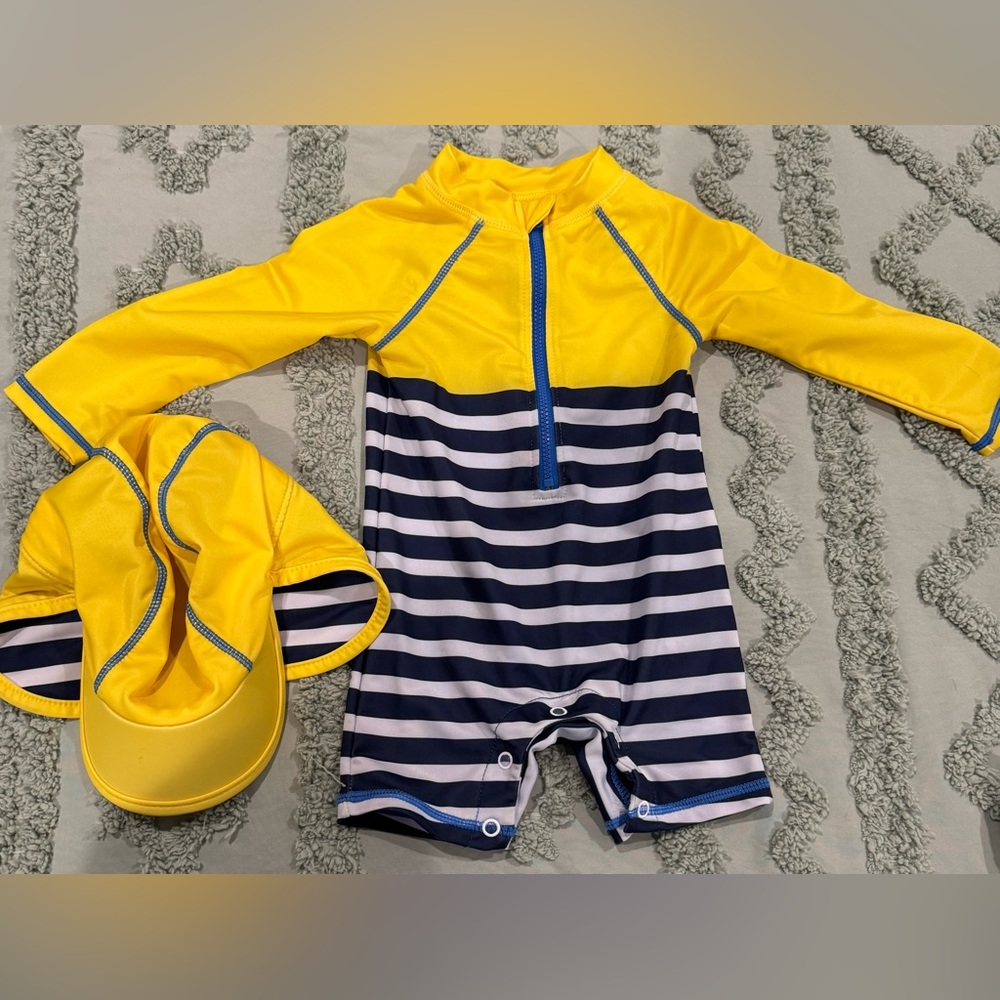 Little Lad Yellow and Blue Striped Kids Swim Set